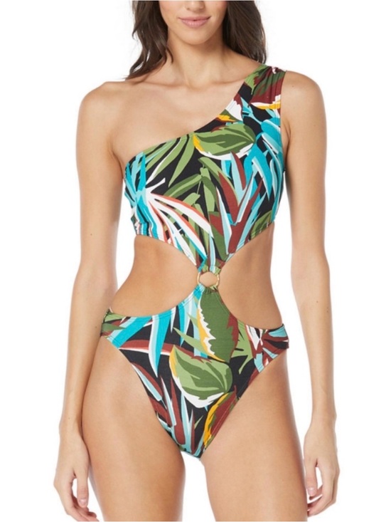 Vince Camuto Other - Vince Camuto Tropical One-Shoulder Cutout Swimsuit - Green Multi size 6